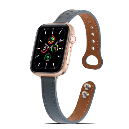 Double Rivets Leather Watch Band for Apple Watch Ultra 49mm&Watch Ultra 2 49mm / Series 9&8&7 45mm / SE 3&SE 2&6&SE&5&4 44mm / 3&2&1 42mm(Blue) by buy2fix