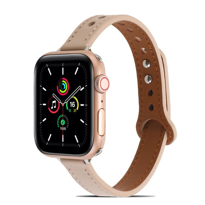 Double Rivets Leather Watch Band for Apple Watch Ultra 49mm&Watch Ultra 2 49mm / Series 9&8&7 45mm / SE 3&SE 2&6&SE&5&4 44mm / 3&2&1 42mm(Beige) by buy2fix