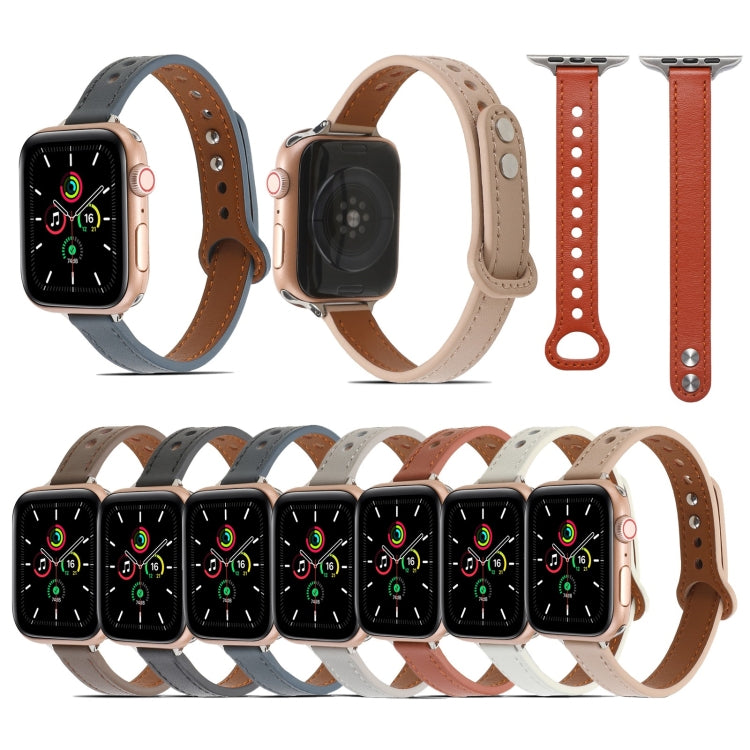 Double Rivets Leather Watch Band for Apple Watch Ultra 49mm&Watch Ultra 2 49mm / Series 9&8&7 45mm / SE 3&SE 2&6&SE&5&4 44mm / 3&2&1 42mm(Light Brown) - Watch Bands by buy2fix | Online Shopping UK | buy2fix