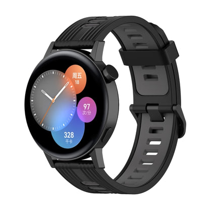 For Huawei Watch GT 3 42mm 20mm Two-color Stripe Silicone Watch Band(Black Dark Grey) by buy2fix