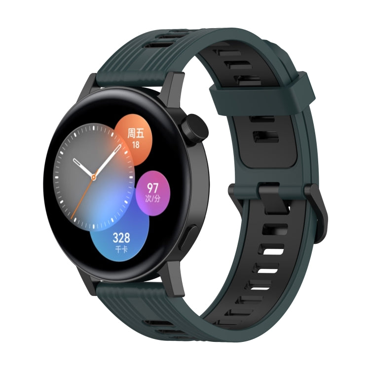 For Huawei Watch GT 3 46mm 22mm Two-color Stripe Silicone Watch Band(Olive Green Black) by buy2fix