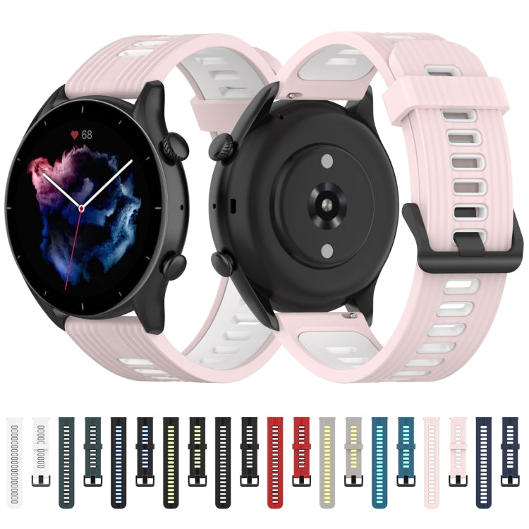 For Huawei Watch GT 3 46mm 22mm Two-color Stripe Silicone Watch Band(White Black) by buy2fix