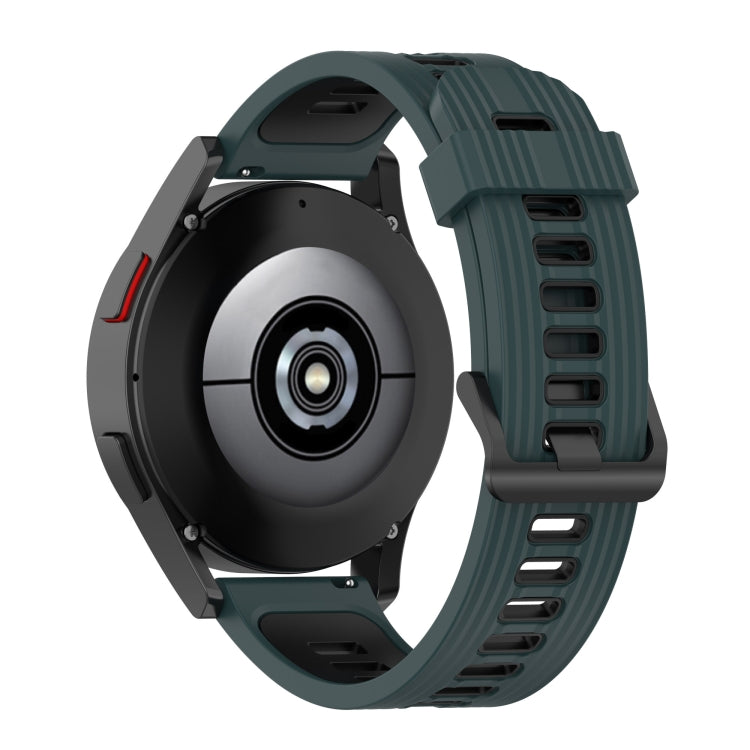 For Samsung Galaxy Watch4/Active2 20mm Two-color Stripe Silicone Watch Band(Olive Green Black) by buy2fix