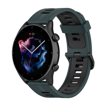 For Amazfit GTR 3/GTR 3 Pro/GTR 2 22mm Two-color Stripe Silicone Watch Band(Olive Green Black) by buy2fix