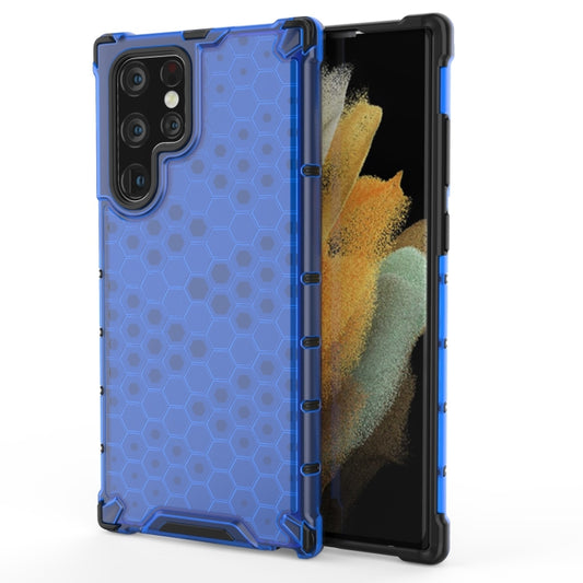 For Samsung Galaxy S22 Ultra 5G Honeycomb PC + TPU Phone Case(Blue) by buy2fix