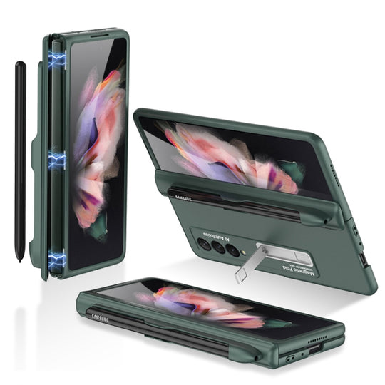 For Samsung Galaxy Z Fold3 5G GKK Magnetic Full Coverage Phone Flip Case with Pen Slot(Dark Green)