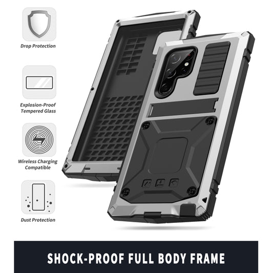 For Samsung Galaxy S22 Ultra 5G R-JUST Metal + Silicone Holder Phone Case(Silver) by R-JUST