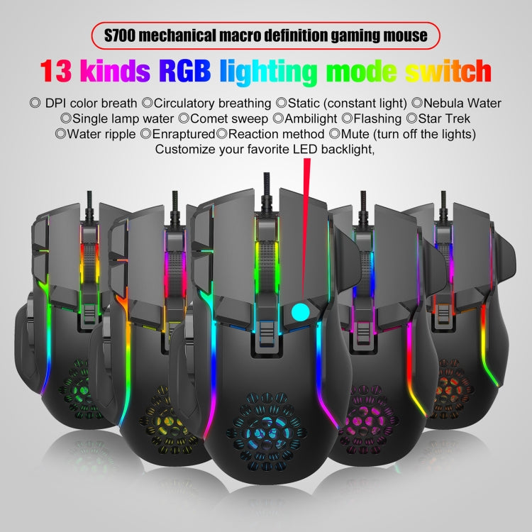 HXSJ S700 USB 12800dpi Adjustable 10-Keys Mechanical Wired Gaming Mouse(Black) - Wired Mice by HXSJ | Online Shopping UK | buy2fix