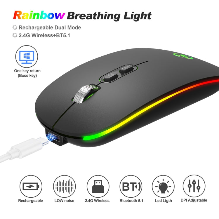 HXSJ M103FG 1600dpi Adjustable 2.4G + Bluetooth RGB Light Wireless Mouse(Black) - Wireless Mice by HXSJ | Online Shopping UK | buy2fix