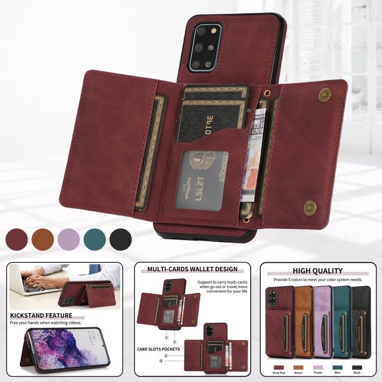 For Samsung Galaxy S20 Three-fold Leather Phone Case with Card Slot & Wallet & Holder(Wine Red) by buy2fix