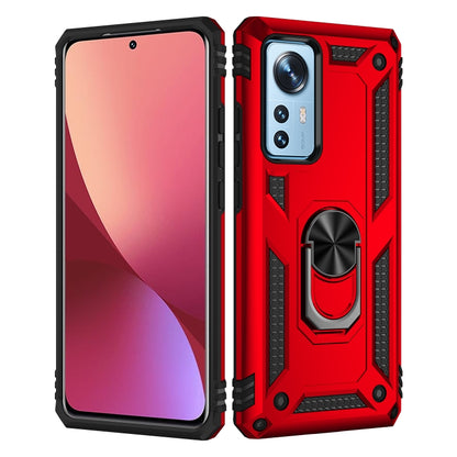 For Xiaomi 12 Shockproof TPU + PC Phone Case with Holder(Red) by buy2fix