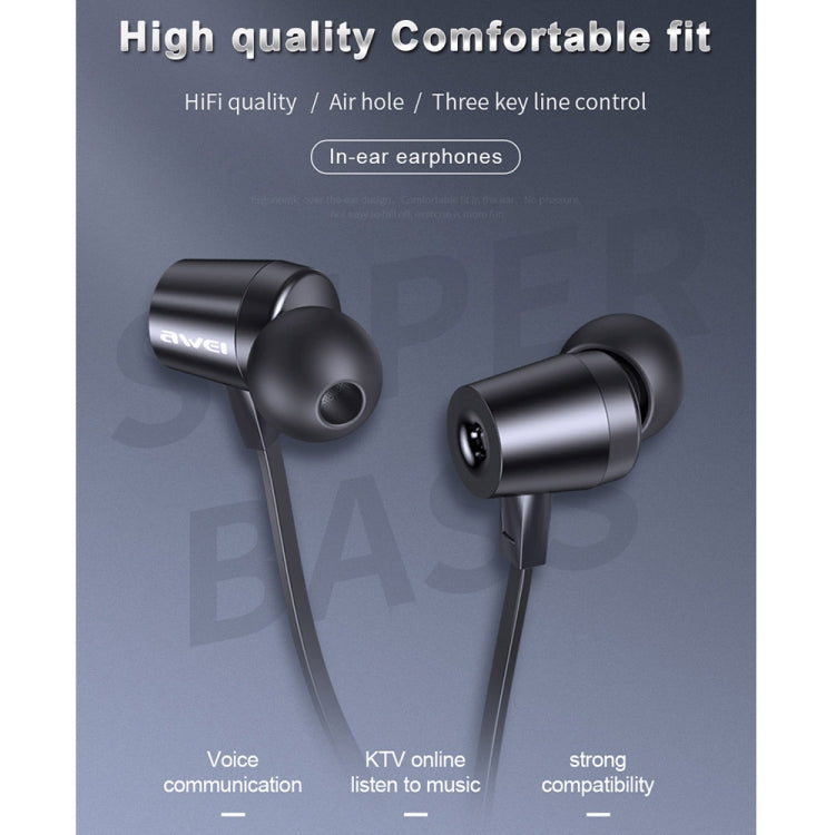 awei L1 Stereo Surround In-ear Wired Earphone(Grey) - In Ear Wired Earphone by awei | Online Shopping UK | buy2fix