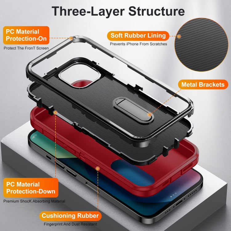 For iPhone 13 3 in 1 Rugged Holder Phone Case(Red + Black) - iPhone 13 Cases by buy2fix | Online Shopping UK | buy2fix