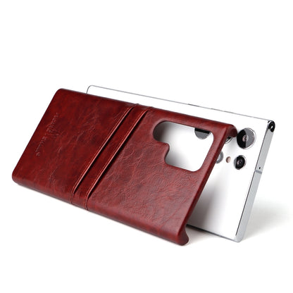 For Samsung Galaxy S22 Ultra 5G Fierre Shann Retro Oil Wax Texture PU Leather Phone Case with Card Slots(Brown) by FIERRE SHANN