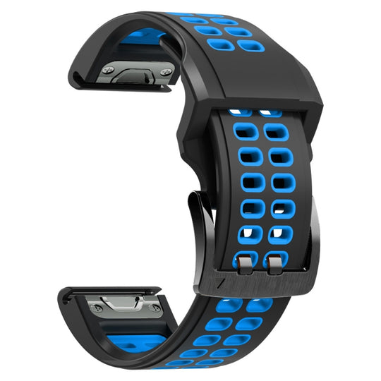 For Garmin Fenix 7 26mm Dual Row Holes Two-color Silicone Watch Band(Black Sky Blue)