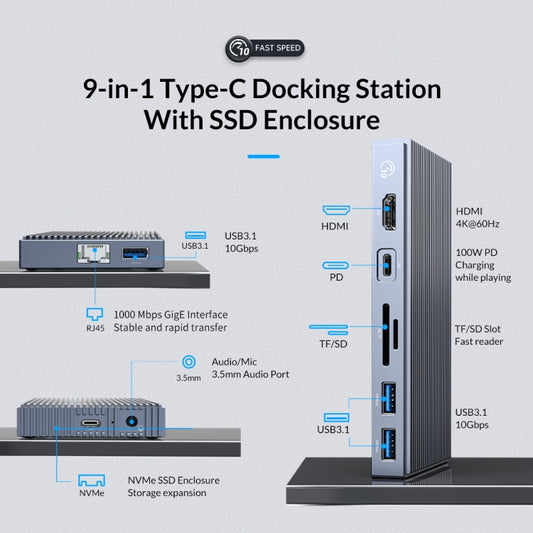 ORICO CDH-9N Type-C / USB-C Multifunctional Docking Station(Grey) by ORICO