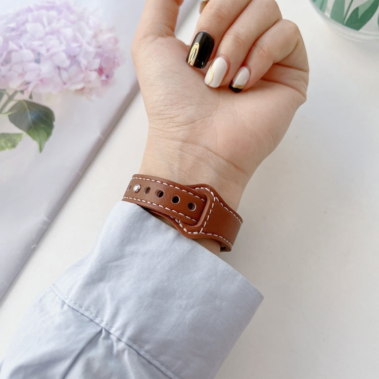 Flat Texture Leather Watch Band For Apple Watch Series 9&8&7 41mm / SE 3&SE 2&6&SE&5&4 40mm / 3&2&1 38mm(Brown) by buy2fix