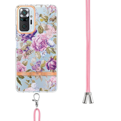 For Xiaomi Redmi Note 10 Pro Max / Note 10 Pro Flowers Series TPU Phone Case with Lanyard(Purple Peony) by buy2fix
