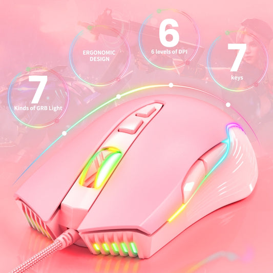 ONIKUMA CW905 RGB Lighting Wired Mouse(Pink) by ONIKUMA
