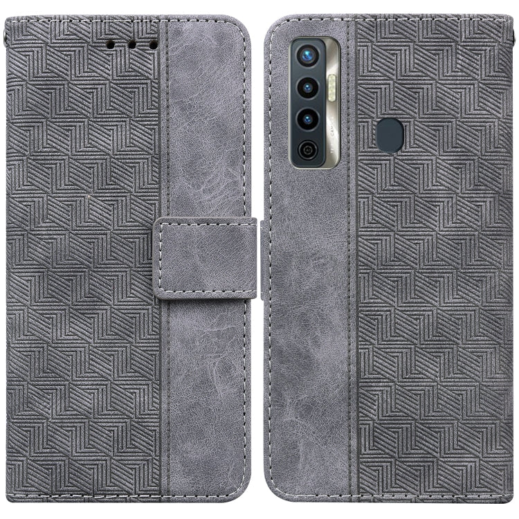 For Tecno Camon 17 Geometric Embossed Leather Phone Case(Grey) by buy2fix