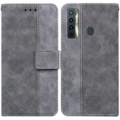 For Tecno Camon 17 Geometric Embossed Leather Phone Case(Grey) by buy2fix