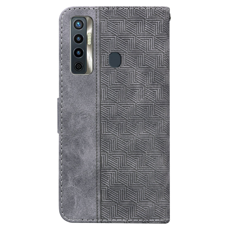 For Tecno Camon 17 Geometric Embossed Leather Phone Case(Grey) by buy2fix