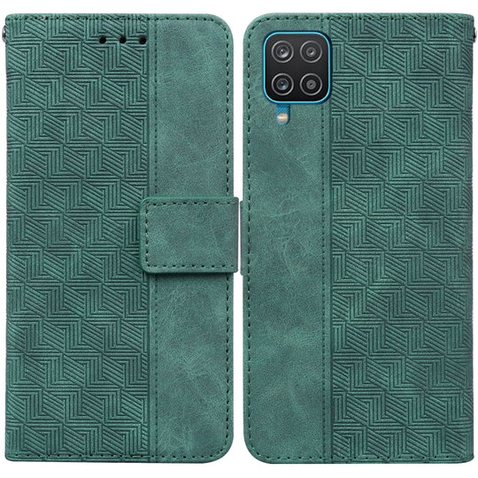 For Samsung Galaxy A42 5G Geometric Embossed Leather Phone Case(Green)