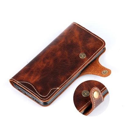 For Galaxy S9 Plus Denior Oil Wax Cowhide Magnetic Button Horizontal Flip Leather Case with Card Slots & Wallet(Brown) - Galaxy Phone Cases by Denior | Online Shopping UK | buy2fix