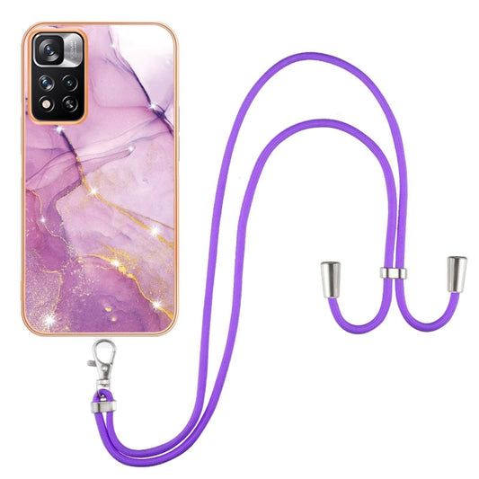 For Xiaomi Mi 11i / 11i HyperCharge 5G Global Electroplating Marble IMD TPU Phone Case with Lanyard(Purple 001) by buy2fix
