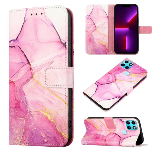 For Infinix Smart 6 PT003 Marble Pattern Flip Leather Phone Case(Pink Purple Gold LS001) by buy2fix