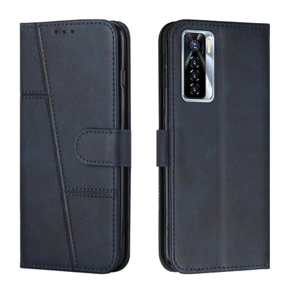 For Tecno Camon 17 Pro Stitching Calf Texture Buckle Leather Phone Case(Blue) by buy2fix