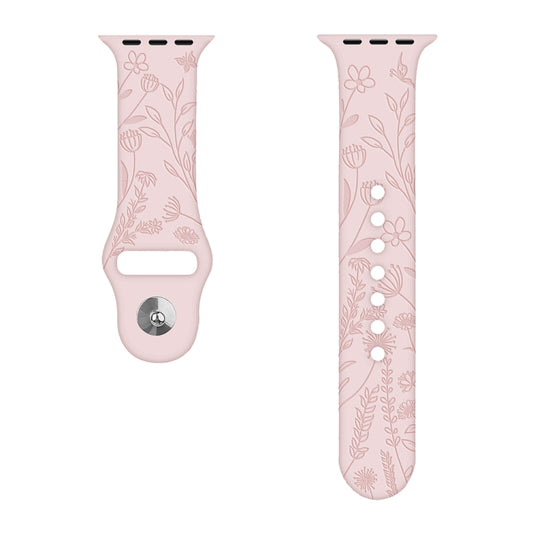 Butterflies Love Flower Embossing Silicone Watch Band For Apple Watch Series 9&8&7 41mm / SE 3&SE 2&6&SE&5&4 40mm / 3&2&1 38mm(Pink Sand) by buy2fix
