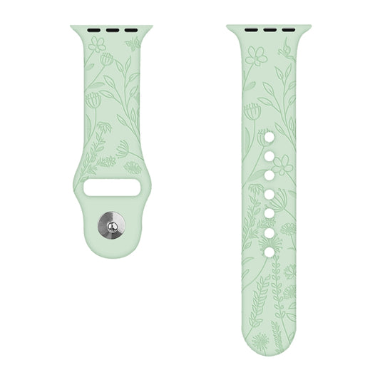 Butterflies Love Flower Embossing Silicone Watch Band For Apple Watch Series 9&8&7 41mm / SE 3&SE 2&6&SE&5&4 40mm / 3&2&1 38mm(Light Green) by buy2fix