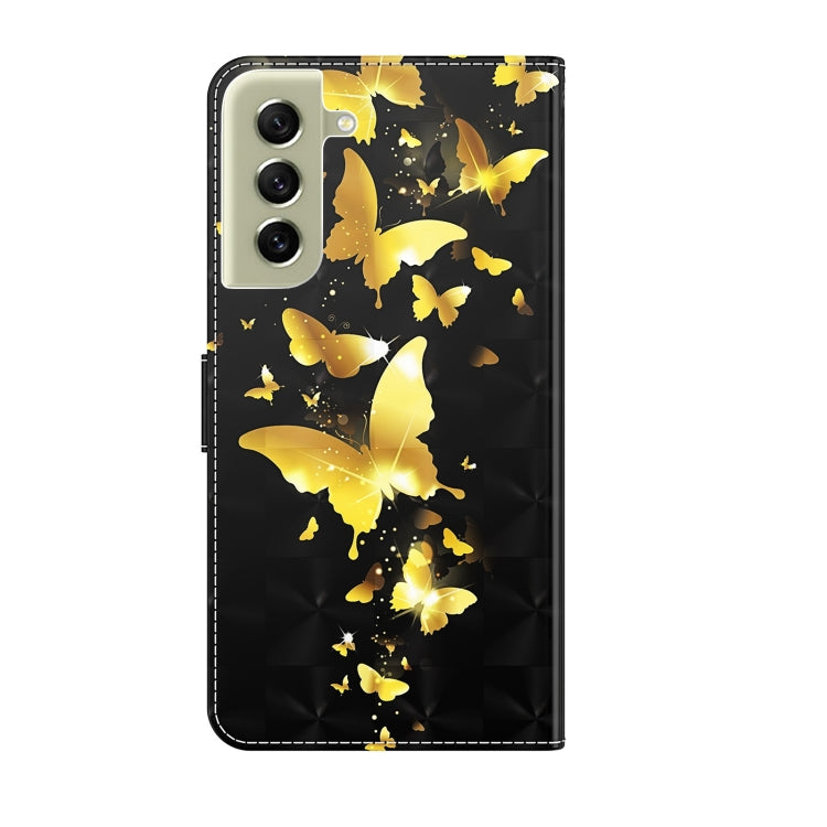 For Samsung Galaxy S21 FE 5G 3D Painting Pattern TPU + PU Leather Phone Case(Gold Butterfly) by buy2fix