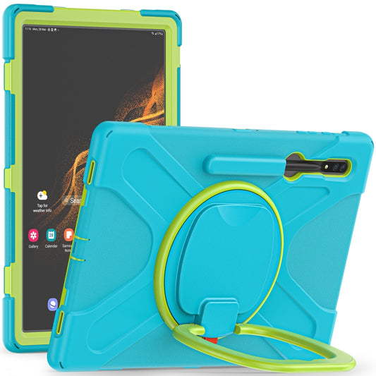 For Samsung Galaxy Tab S8 Ultra X900 Silicone + PC Tablet Protective Case(Light Blue+Yellow Green) by buy2fix