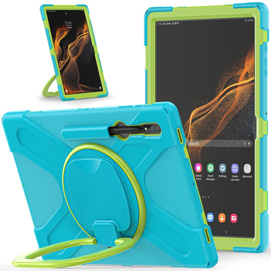 For Samsung Galaxy Tab S8 Ultra X900 Silicone + PC Tablet Protective Case(Light Blue+Yellow Green) by buy2fix