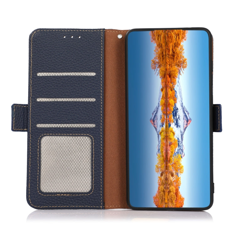 For Sony Xperia 1 IV KHAZNEH Side-Magnetic Litchi Genuine Leather RFID Phone Case(Blue) by buy2fix