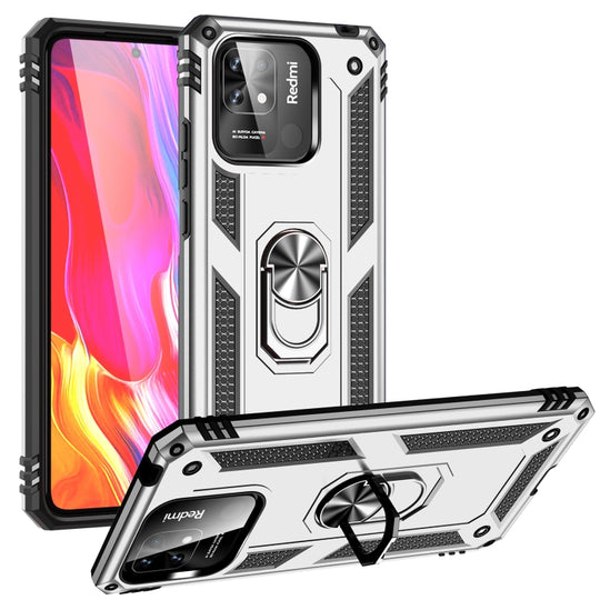 For Xiaomi Redmi 10C Shockproof TPU + PC Phone Case with 360 Degree Rotating Holder(Silver)