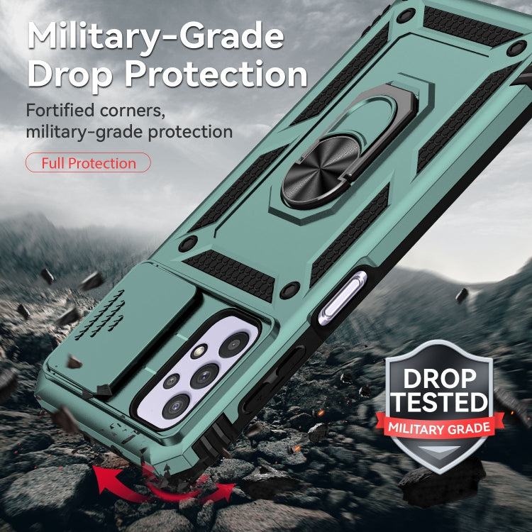 For Samsung Galaxy A23 5G Sliding Camshield Holder Phone Case(Dark Green) by buy2fix