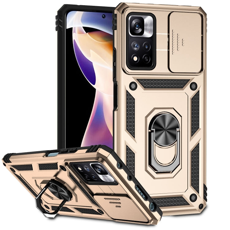 For Xiaomi Redmi Note 11 Pro Global Sliding Camshield Holder Phone Case(Gold) - Redmi Note 11 Pro Case by buy2fix | Online Shopping UK | buy2fix