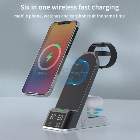 H36 6 in 1 15W Alarm Clock Digital Display Magsafe Magnetic Wireless Charger for Mobile Phones / AirPods / iWatch by buy2fix