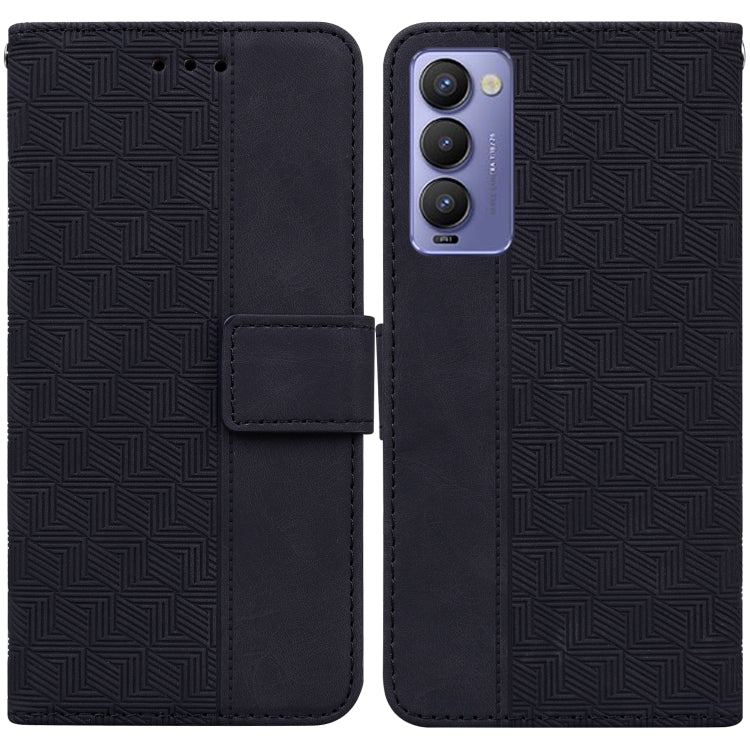 For Tecno Camon 18 / 18P Geometric Embossed Leather Phone Case(Black) by buy2fix