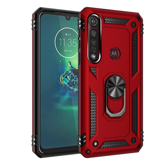 For Motorola Moto G8 Plus Armor Shockproof TPU + PC Protective Case with 360 Degree Rotation Holder(Red)