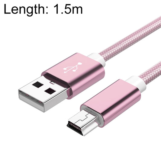5 PCS Mini USB to USB A Woven Data / Charge Cable for MP3, Camera, Car DVR, Length:1.5m(Rose Gold) - Camera Accessories by buy2fix | Online Shopping UK | buy2fix