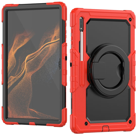 For Samsung Galaxy Tab S8 Ultra Shoulder Strap Silicone + PC Tablet Case(Red) by buy2fix