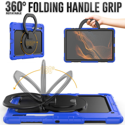 For Samsung Galaxy Tab S8 Ultra Shoulder Strap Silicone + PC Tablet Case(Blue Black) - Galaxy Tab S8 Ultra Cases by buy2fix | Online Shopping UK | buy2fix