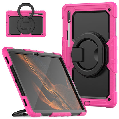 For Samsung Galaxy Tab S8 Ultra Shoulder Strap Silicone + PC Tablet Case(Rose Red Black) by buy2fix