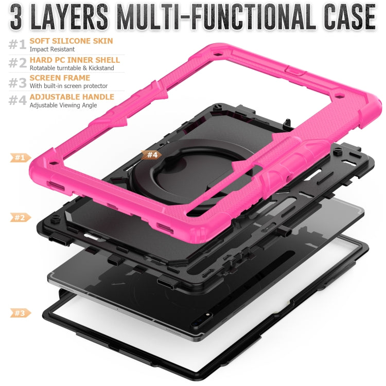 For Samsung Galaxy Tab S8 Ultra Shoulder Strap Silicone + PC Tablet Case(Rose Red Black) by buy2fix