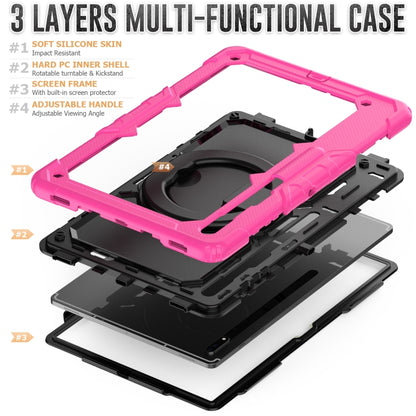 For Samsung Galaxy Tab S8 Ultra Shoulder Strap Silicone + PC Tablet Case(Rose Red Black) by buy2fix