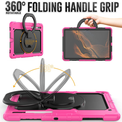 For Samsung Galaxy Tab S8 Ultra Shoulder Strap Silicone + PC Tablet Case(Rose Red Black) by buy2fix